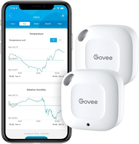 Govee Bluetooth Hygrometer Thermometer, Wireless Thermometer, Mini Humidity Sensor with Notification Alert, Data Storage and Export, 262 Feet Connecting Range, 2 Pack
