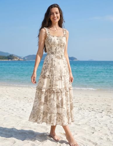 Image of Scarlet Darkness Floral Dress for Women 2026 Flowy Sundress Smocked Cottagecore Dresses