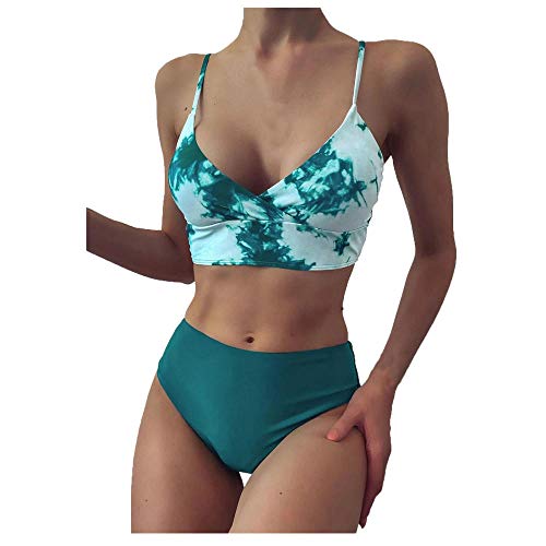 Maillots de bain taille haute vert pour sculpter la silhouette ensemble de natation femme S