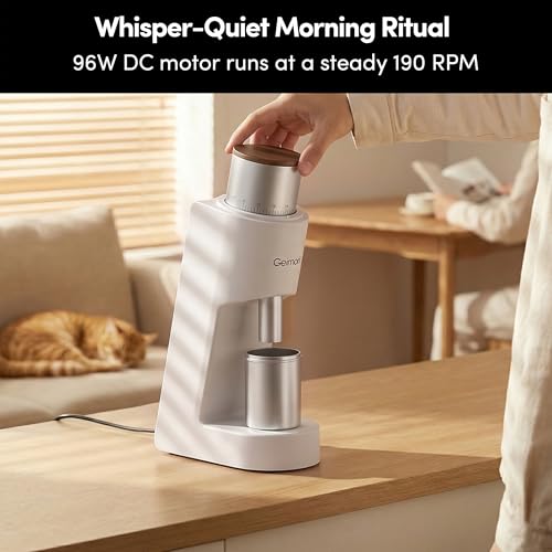 Image of Single Dose Coffee Grinder,Wirsh Geimori GU38 Coffee Grinder with 38mm 6-Core Stainless Steel Conical Burr, 0.01mm Stepless Adjustment, Low Retention Espresso Grinder with Magnetic Dosing Cup,White