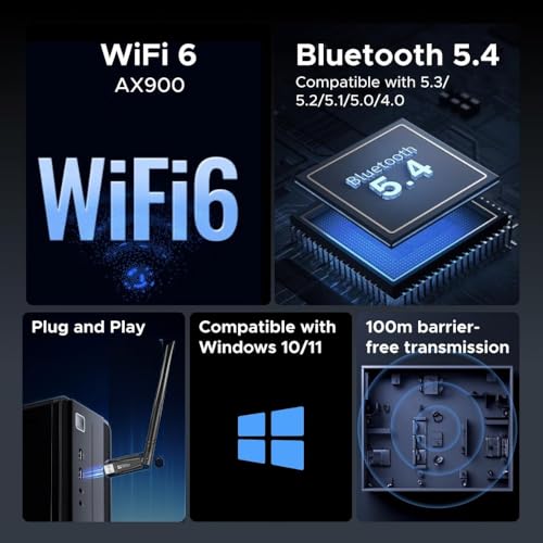 Image of ARVOX AX900 900 Mbps WiFi 6 + Bluetooth 5.4 Wireless Network USB Adapter for Desktop PC with 2.4Ghz /5Ghz High Gain Dual Band 5 Dbi Antenna Wi-Fi, Supports Windows 11 /10 MU-MIMO WPA3 OFDMA