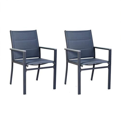 Kozyard Outdoor Patio Dining Chairs Set of 2, Rust-Resistant Aluminum Frame, Padded Textilene Fabric, Breathable & Quick-Dry Sling Chairs, All-Weather for Backyard, Porch, Garden, Gray