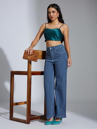 Image of Miss Chase Women's Wide-Leg High-Rise Regular-Length Stretchable Shaping Denim Jeans