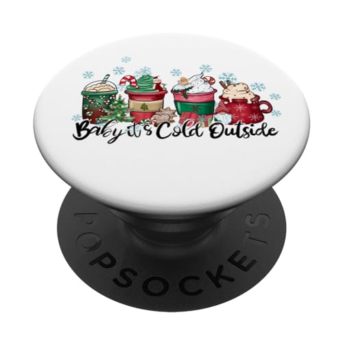 Baby It's Cold Outside Cute Hot Chocolate Christmas PopSockets Swappable PopGrip, Black