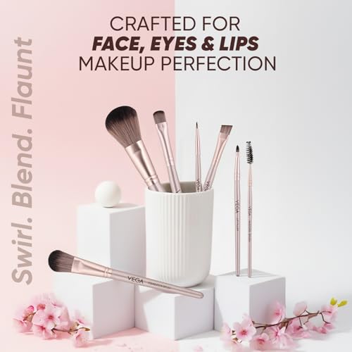 Image of Vega Makeup Brush Set of 7 for Women | Soft & Premium Makeup Brushes for Face, Eye & Foundation | Professional Makeup Kit for Blending, Contouring, Concealer & Eye Shadow | Travel-Friendly (MBNS-07)