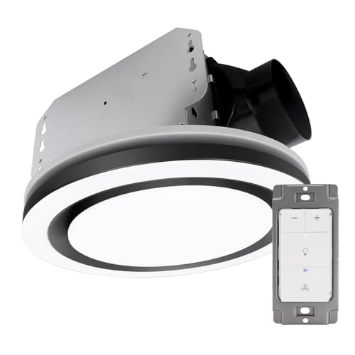 Ventilador de extracción Akicon con luz y regulador, 90 CFM, 1.5 sones, luz LED dimmable 15W con luz nocturna 5W para baño y hogar, redondo, negro miniatura 1
