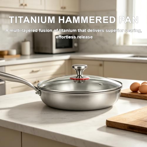 12-Inch Titanium Pro Pan Hammered Frying Pan with Lid - image 3