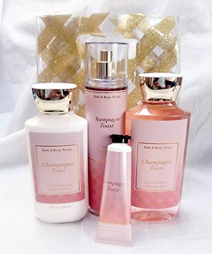 Bath and Body Works - Champagne Toast Body Care - Full Size 4 Piece Gift set + Random Gift Bag (Includes Fragrance Mist, Shower Gel, Lotion, and Hand Cream)