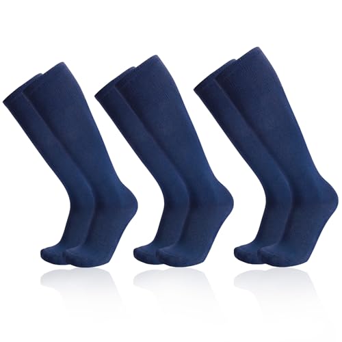 YA BELT 3 Pairs Youth Navy Blue Baseball Socks for Boys Girls Knee High Soccer Softball Sock for Men Women (Medium)
