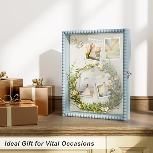Love-KANKEI Shadow Box Frame 11x14, Deep Large Shadow Box Display Case with Unique Beads Door and Glass Window, Wood Memory Box Gift for Pictures,Medals,Memorabilia,Collections Blue by Love-KANKEI - Image 2