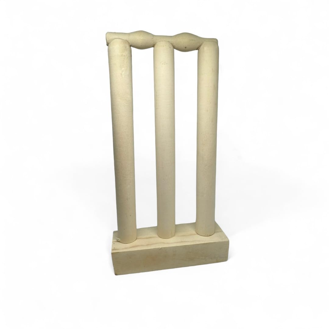CRICKET-GIFTS Mini Cricket Stumps and Bails Set Customizable Wooden Cricket Display with Base. Trophies, Memorabilia & Special Events – 21cm x 10cm x 4cm – Unvarnished
