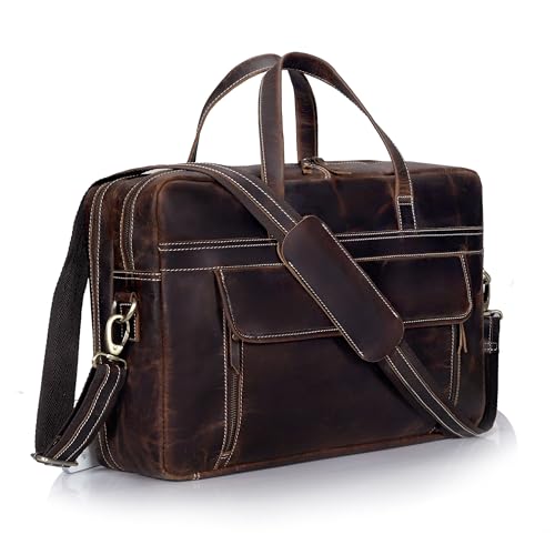 HLC 18 Inch Full Grain Leather Briefcase messenger shoulder bags for men and women