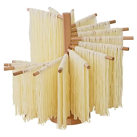Pasta Drying Rack, Wood Pasta Dryer Rack, Collapsible Spaghetti Noodle Dryer, Pasta Hanger Rack with 16 Suspension Rods, Homemade Fresh Noodle Hanger for Fresh Pasta, Easy Storage & Quick Drying