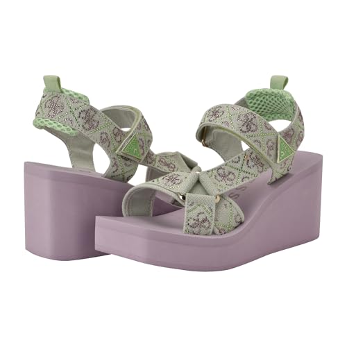 Guess Women's DAWSIN Wedge Sandal, Light Green/Purple Rhinestone Logo 330, 52
