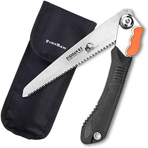 EverSaw Folding Hand Saw w/Sheath - 8 inch Camp Saw Foldable Saw - Compact Handsaw for Trees Pruning Garden Saws – Rugged Camping Saw for Wood Trails Backpacking Saw - Folding Bone Saw for Hunting