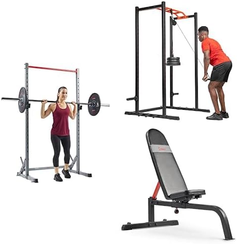 Sunny Health & Fitness Power Rack - SF-XF922059 LAT Pull Down Incline Bench Bundle SF-XFA006 SF-BH622045