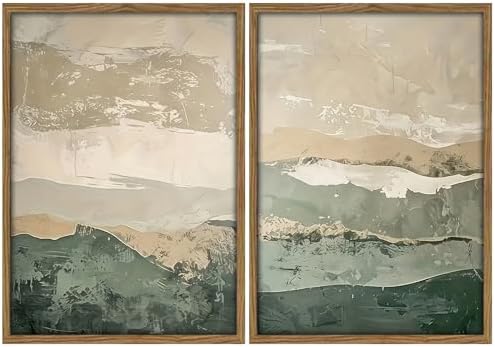 Framed 2Pcs Vintage Abstract Wall Art Poster with Wood Frame Gray...