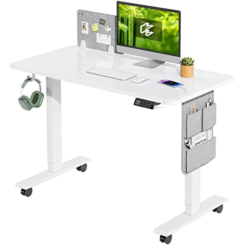 MAIDeSITe Höhenverstellbarer Schreibtisch (100 x 60 cm) Einfache Montage Computertisch Höhenverstellbar Elektrisch mit 4 Memory-Steuerung und Memoboard und 360°Rollen Schreibtisch SN1 100 x