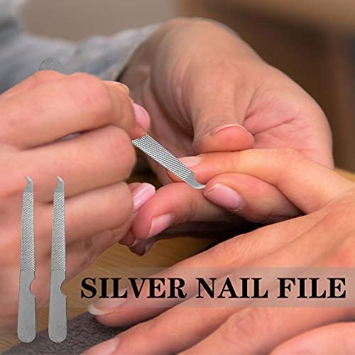 10 Pack Nail File Set Stainless Steel Double Side Nail File Silver Stainless Steel Double-Sided Nail File Trim Manicure Tool for Hand and Foot Care in Nail Salon Silver