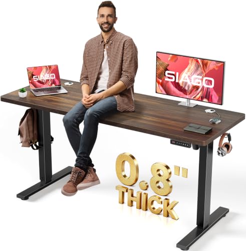 Image of SIAGO Electric Standing Desk Adjustable - 63 x 24 Inch Sit Stand up Desk with 0.8 Inch Thick Tabletop - Adjustable Height Table with 3 Memory Preset, Cable Management for Home Office
