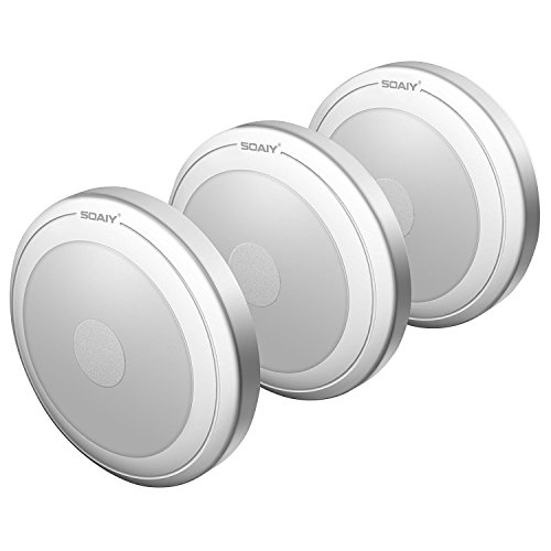 [Versión Mejorada] SOAIY 3 pcs Luz LED Nocturna con Pilas, Lámpara con Sensor al Tacto, Luces de Noche para Armario, Habitación, Pasillos, Escaleras, Coche, 3 Almohadillas Adhesivas/Blanco Cálido