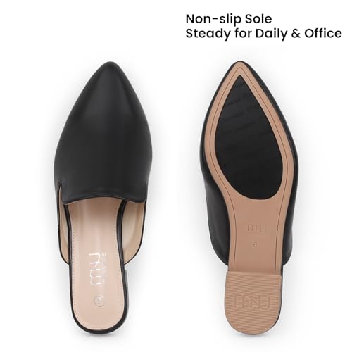 Image of MUSSHOE Women's Pointed Toe Mule Flats: Comfortable Lightweight Slip On Backless Loafers with Memory Foam for Office Work & Dressy Casual Wear