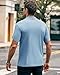 Wihion Mens Ribbed Mock Turtleneck T-Shirt Short Sleeve Solid T Shirts Thermal Underwear Tops Light Blue