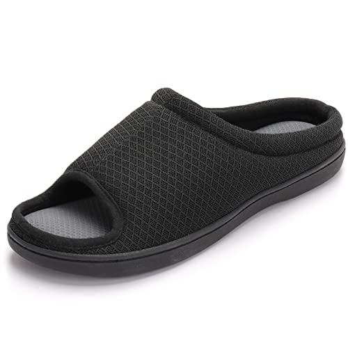 Zizor Men's Memory Foam Open Toe Slippers, Slip On Breathable House Shoes With Indoor Outdoor Anti-Skid Rubber Sole(Black, 11-12) #TOP13
