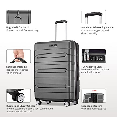 Fochier F 3 Piece Expandable Luggage Set With Tsa Lock, Hardside Rolling Suitcase Set With 4 Spinner Wheels For Women Man, 20 24 28 Inch, Grey #TOP1