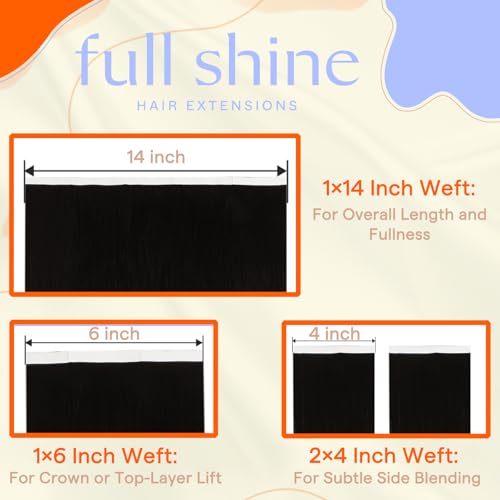 Image of Full Shine Tape in Weft Hair Extensions Human Hair, Natural Black 18 Inch | 90g 4 PCS, Hand Tied Tape in Hair Extensions Human Hair, Seamless Weft, Full Ends, Smooth Movement, Wedding Hairstyles