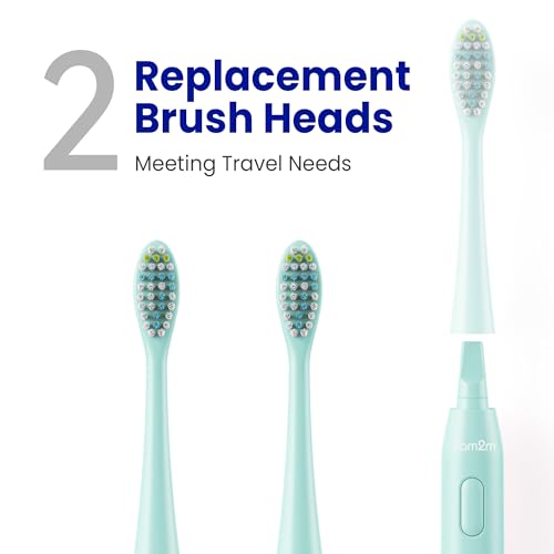 Image of 7AM2M Sonic Travel Electric Toothbrush for Adults&Kids, Travel Case&2 Brush Heads, 1 Charge for 90 Days, Type-C Rechargeable Sonic Toothbrush, Compact Design for Daily /Travel Use-Green