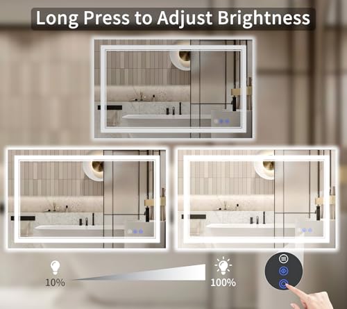 Image of 32 inchx48 inch LED Bathroom Mirror with Lights, Anti-Fog, Backlit + Front Lit, Dimmable, Led Vanity Mirror for Wall, Lighted Bathroom Mirror, 3 Colors, Shatter-Proof Tempered Glass