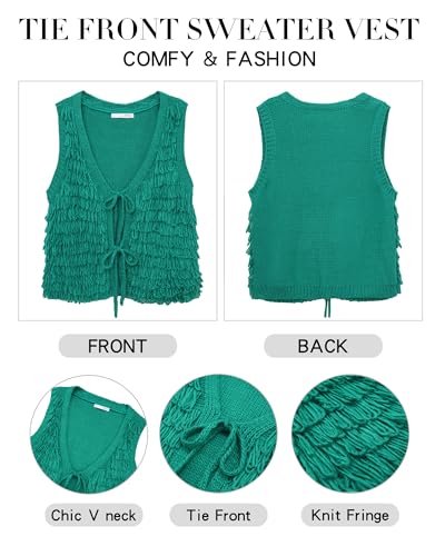 Image of Messic Fall Sweater Vest Oversized Sleeveless Sweater Tie Front Knit Tops
