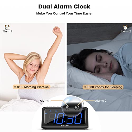 Digital Alarm Clock, Trudin Alarm Clock Radio With Fm Radio, Dual Alarm Clock With 7 Alarm Sounds, Bed Shaker And Usb Charging Port, Vibrating Alarm Clock For Heavy Sleepers #TOP5