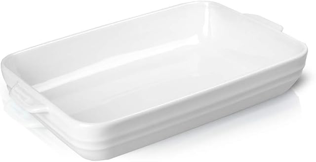 Ronnior Individual Lasagne Dish Large Deep, Ceramic Oven Dish, Serving Dish, Rectangular Baking Dish, Ceramic Baking Tray, Roasting Cooking Dishes for Oven, Circle Series (White)