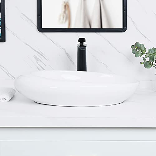 Tysun Vessel Sink Oval, 22'' X 14'' Bathroom Vessel Sink, White Ceramic Porcelain Bathroom Sink Above Counter, Vanity Basin Sink Bowl With Pop-Up Drain #TOP3