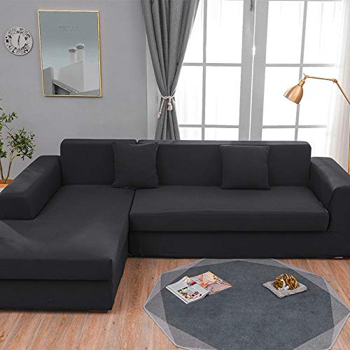 ASDQW Sofa Slipcover,L Shape Sofa Covers Sectional Sofa Covers Black Corner Couch Fabric Sofa Slipcover Anti-Slip Furniture Four Seasons Universal Elasticity Protector Cover,1 Seat 90,140Cm 35,55Inch