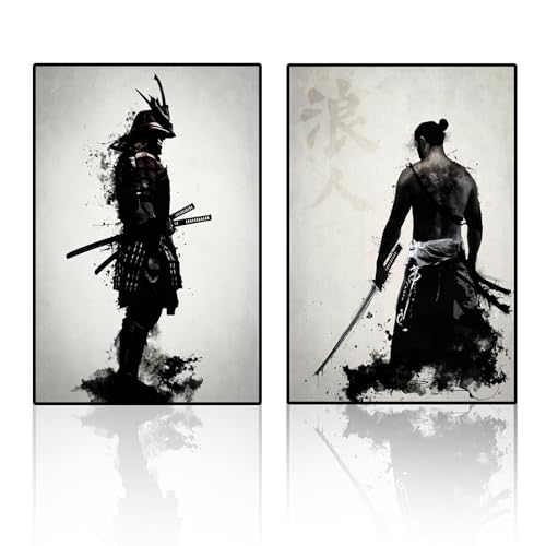 Poster samouraï japonais de décoration murale salon, affiche portrait noir et blanc