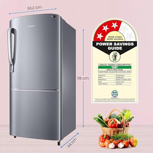 Image of Samsung 183 L, 3 Star, Digital Inverter, Direct-Cool Single Door Refrigerator (RR20C1723S8 /HL, Silver, Elegant Inox)
