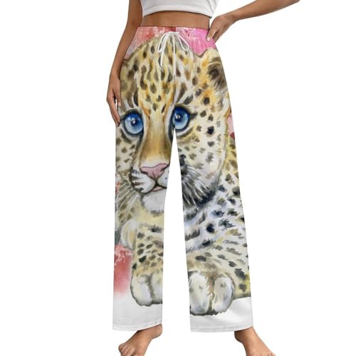 Bas de pyjama femme léopard taille S avec poches | Pantalon de nuit et vêtement de nuit confortable