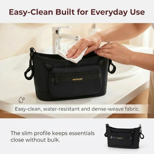 Momcozy Universal Stroller Organizer, Slim Stroller Caddy with 2 Insulated Cup Holders, Non-Slip Silicone Straps, Detachable Mini Pouch, Dense-Weave Parent Console for UPPAbaby, Doona, Graco & More by Momcozy - Image 8