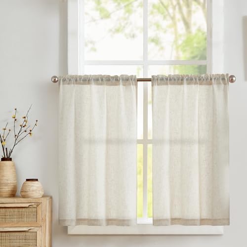 Vangao Scheibengardinen Modern Küche Bistrogardine 2er Set 65Bx115Hcm Beige – Ansicht 1