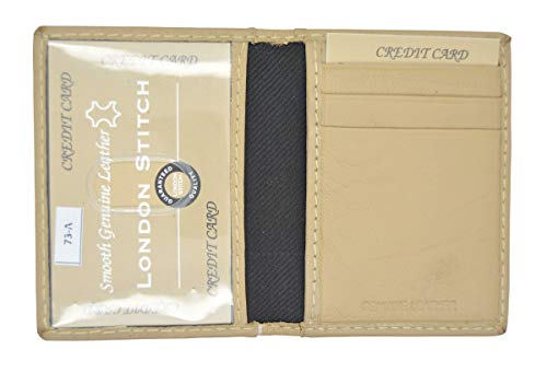 Slim Leather Beige Bi-fold Wallet Credit Card Holder Thin Pockets Unisex Men Women Wallet