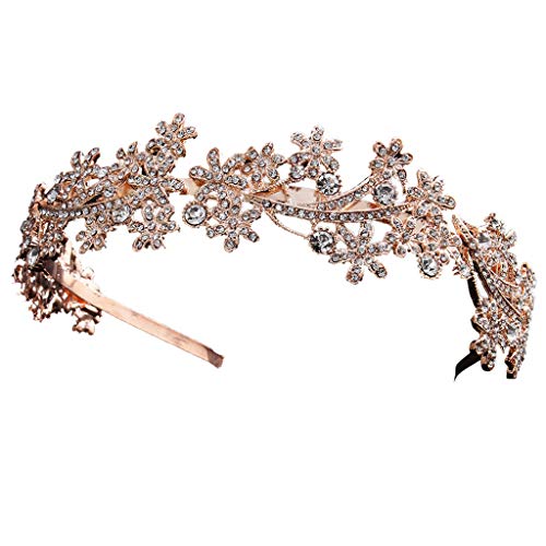 Sunenjoy Tiare de mariage mariée Fleur Couronnes Femme Diadème Cristal Couronne Cristal de Princesse en Strass Nuptiale Élégante Soirée Simple Fleur Diamant Couronne Or Rose Couronne de Bijoux Cover