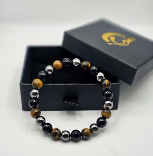 Moon & Moksha Triple Protection Bracelet - 8mm Natural Tiger Eye, Hematite & Obsidian Beaded Healing Stone Bracelet for Men and Women, AA Grade Crystal Jewelry Box Gift - image 4