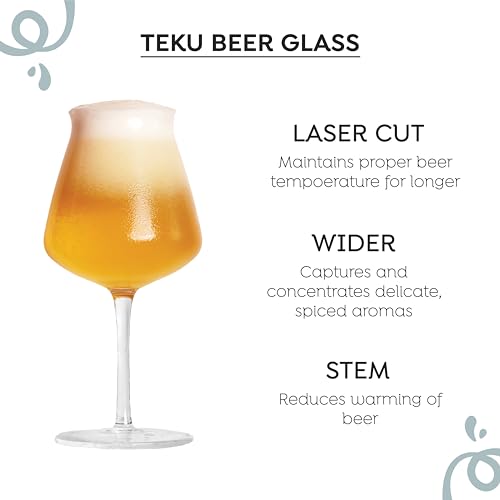 Image of Sipologie Teku Stemmed Beer Glass 400Ml, Set of 4- Enhances Aromas for A Refined Tasting Experience - Great Beer Mug for Gifting, Transparent