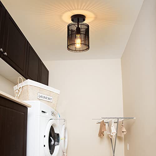 Sglfarmty Modern Semi Flush Mount Ceiling Light, Farmhouse Industrial Black Rattan Light Fixture Ceiling, Handmade Small Wicker Bamboo Ceiling Lamp For Hallway, Entryway #TOP4