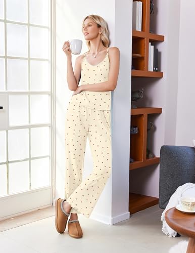 Image of Ekouaer Womens Y2K Cami Pajama Set with Flare Pants, 2 Piece Lace Trim Sleepwear Spaghetti Strap Pjs Set XS-2XL