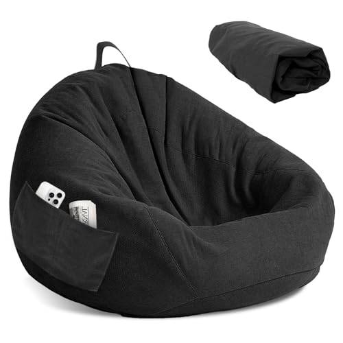 LEKEFETO Puff para niños, funda para puf, funda para silla, sin relleno, para mujeres e interiores, relajación, dormitorio, 80 x 90 cm, color negro