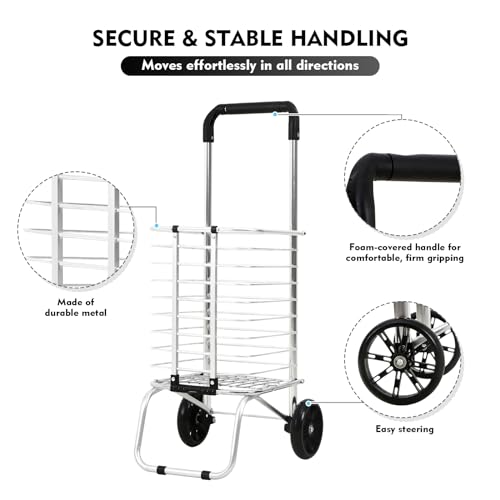 Panana SKTWH Shopping Carts Folding Cart Foldable Shop Truck Heavy Duty Hand Truck 35Ltr Foldable Shopping Grocery 2 Wheels Cart Steel Grocery Hard Wearing Easy Storage thumb #2